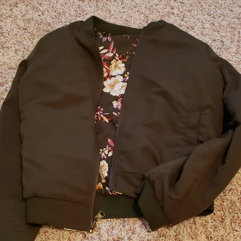 Reversible Dark Green/Floral Bomber - Picture 3 of 3